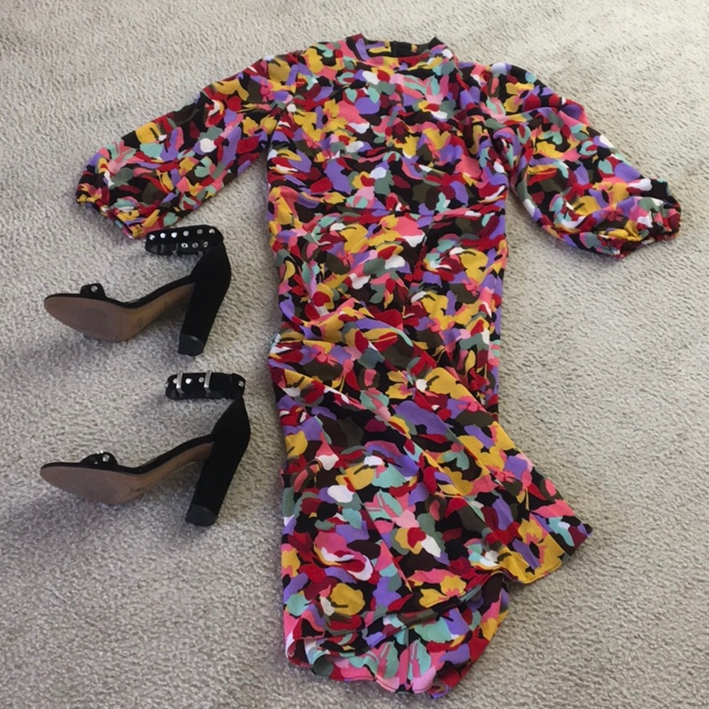 MAGGY LONDON/CREPE-MULTICOLOR”CONFETTI”EMPIRE STYLE MIDI DRESS/NEW